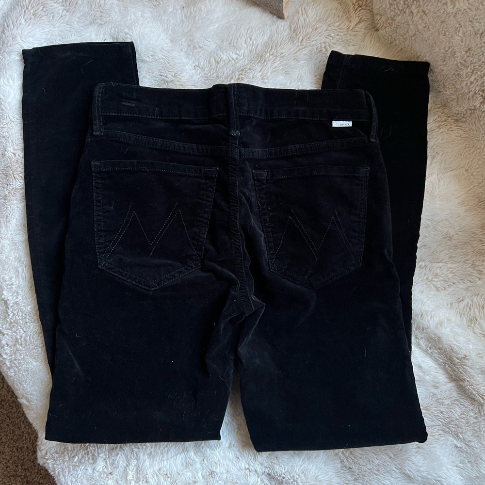 Mother The Charmer Black Velvet Skinny Jeans